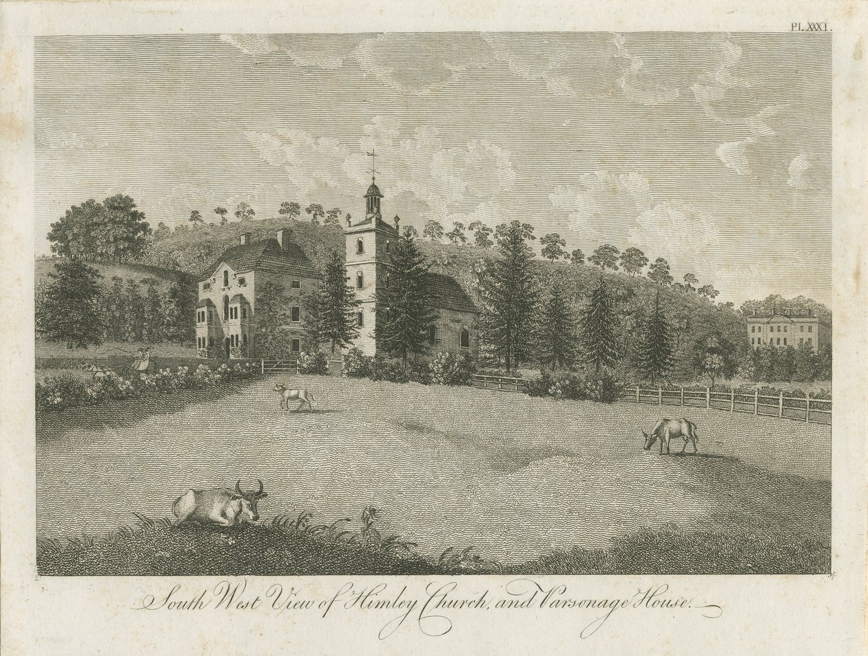 Himley Church and Parsonage (engraving) by Stebbing Shaw