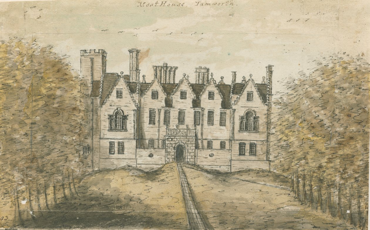Tamworth - The Moat House: watercolour painting, nd [1762-1802] by Stebbing Shaw