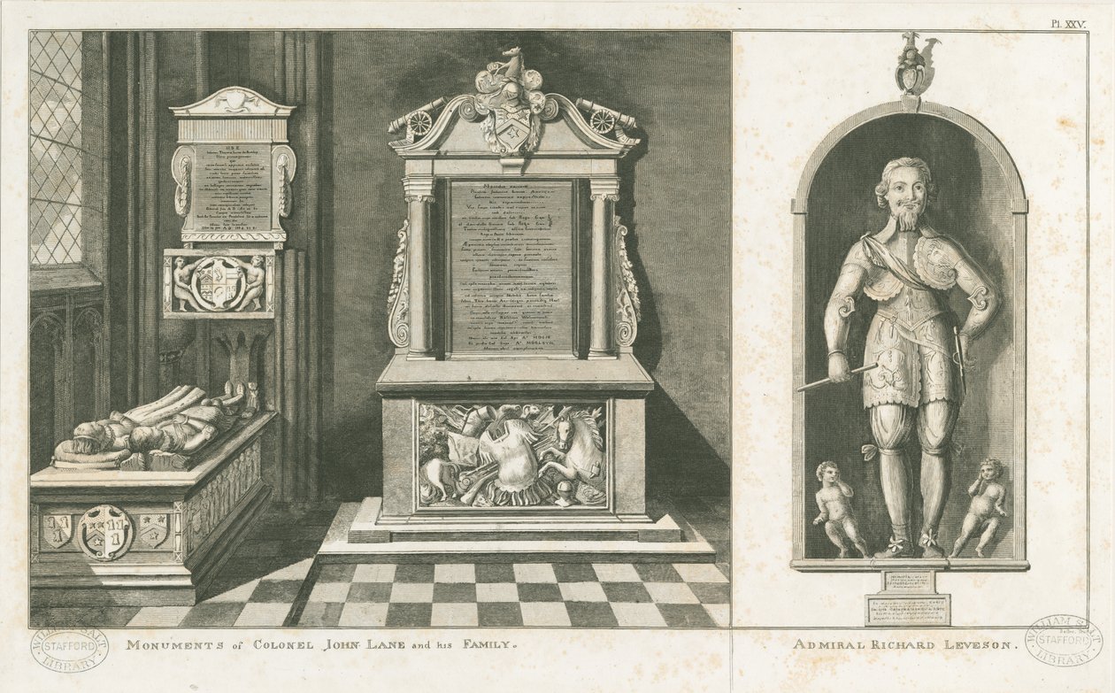 Monuments of Colonel John Lane and Admiral Richard Leveson (engraving) by Stebbing Shaw