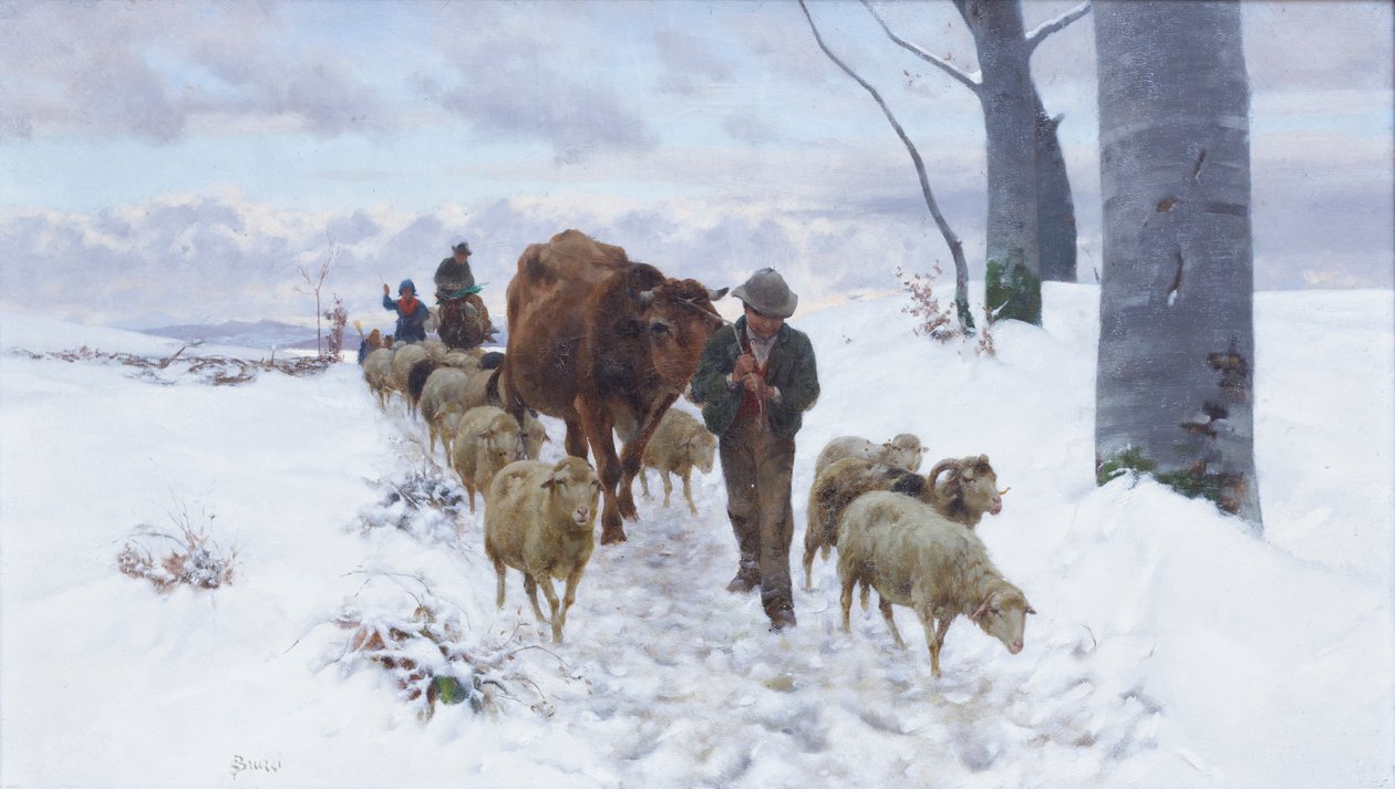 Coming Back from the Market After the Snowfall by Stefano Bruzzi