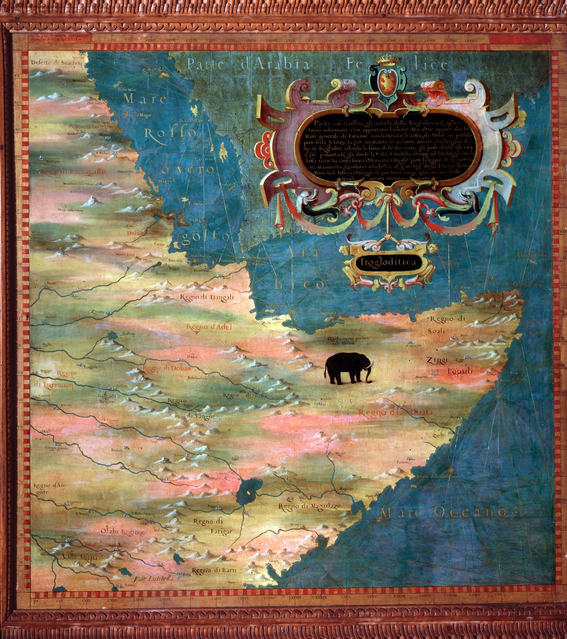 East Africa (Somalia and Ethiopia) Map made by Stefano Bonsignori (? -1589) Italian cosmographer and painter. Around 1581. Florence, Palazzo Vecchio, Sala del Mappamondo by Stefano Buonsignori