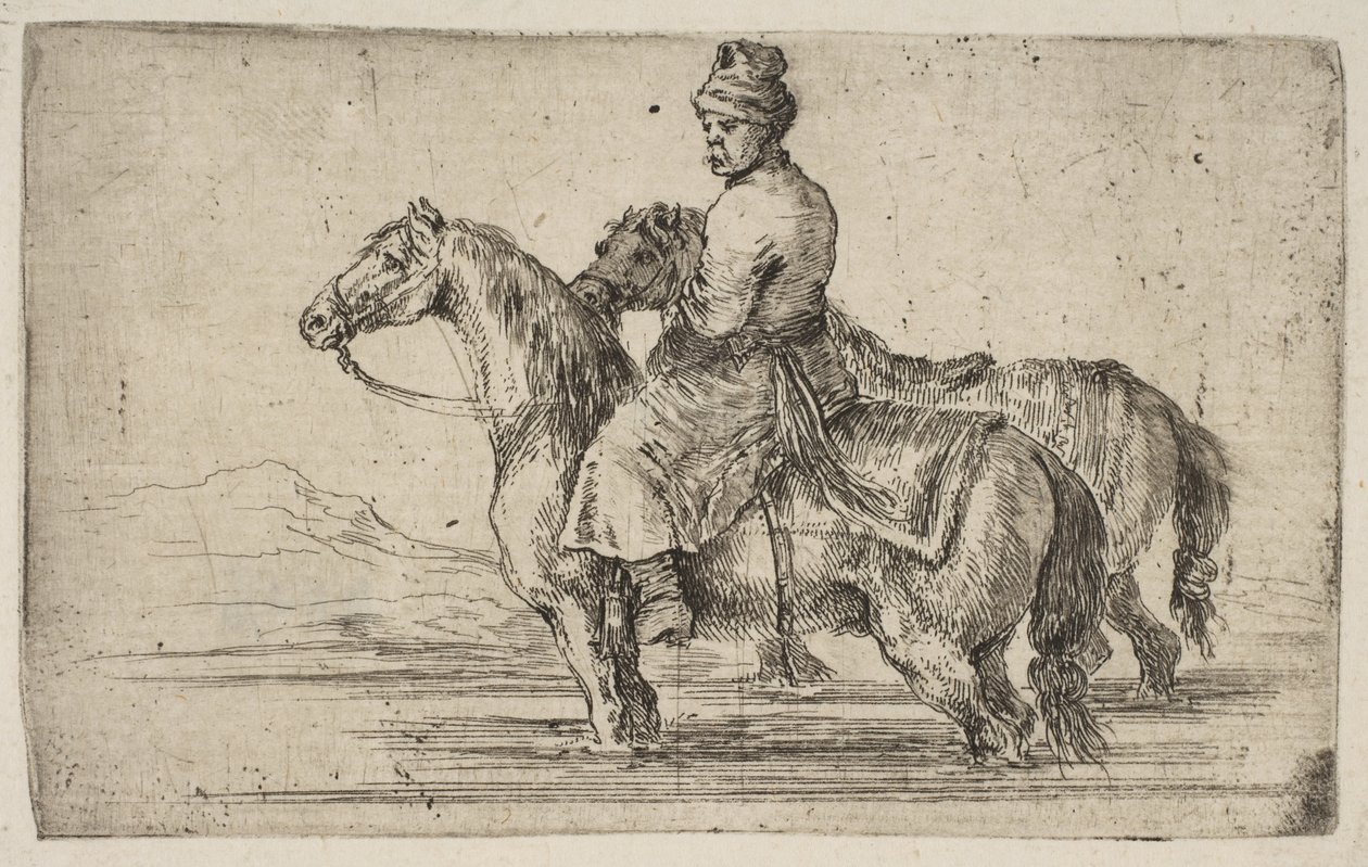 A Polish Groom Bathing Horses by Stefano della Bella