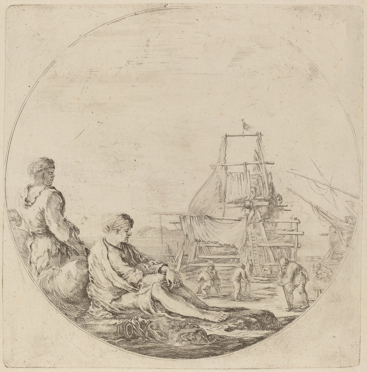 A Seated White Sailor and a Standing Black Sailor by Stefano della Bella