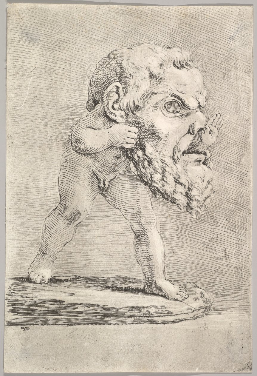 A Child Wearing a Large Mask and Inserting His Hand Through the Mouth by Stefano della Bella