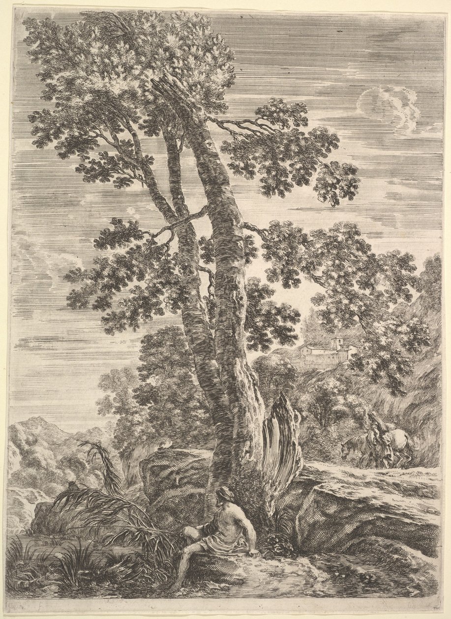 A Fisherman Leaning Against a Large Tree by Stefano della Bella