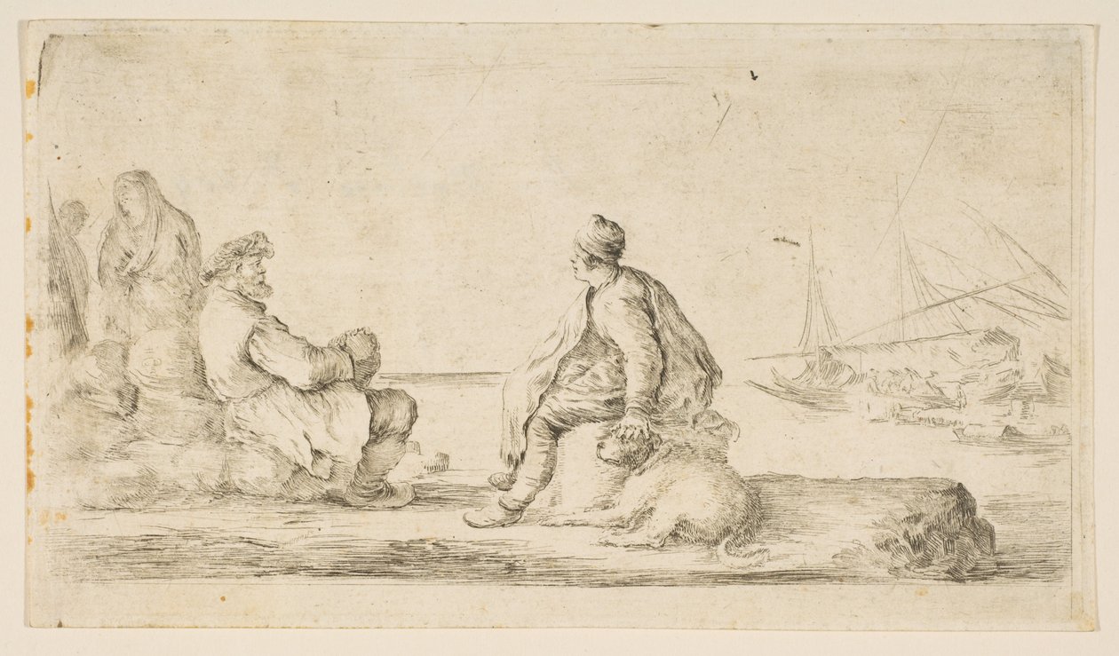 A young sailor and an old man sitting by the sea, 17th century by Stefano della Bella