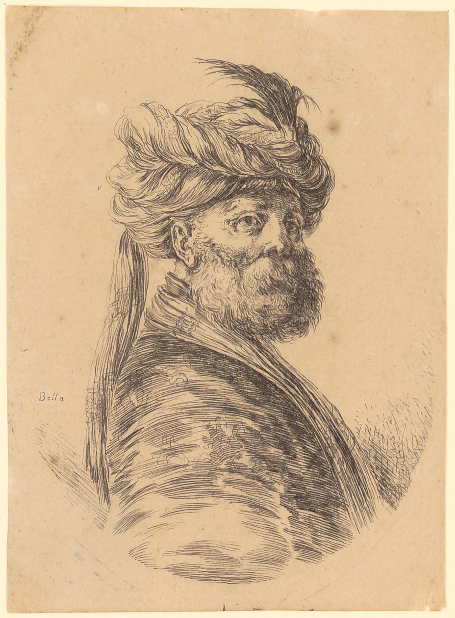 Bearded Man with Turban in Three-Quarter Profile to the Right by Stefano della Bella