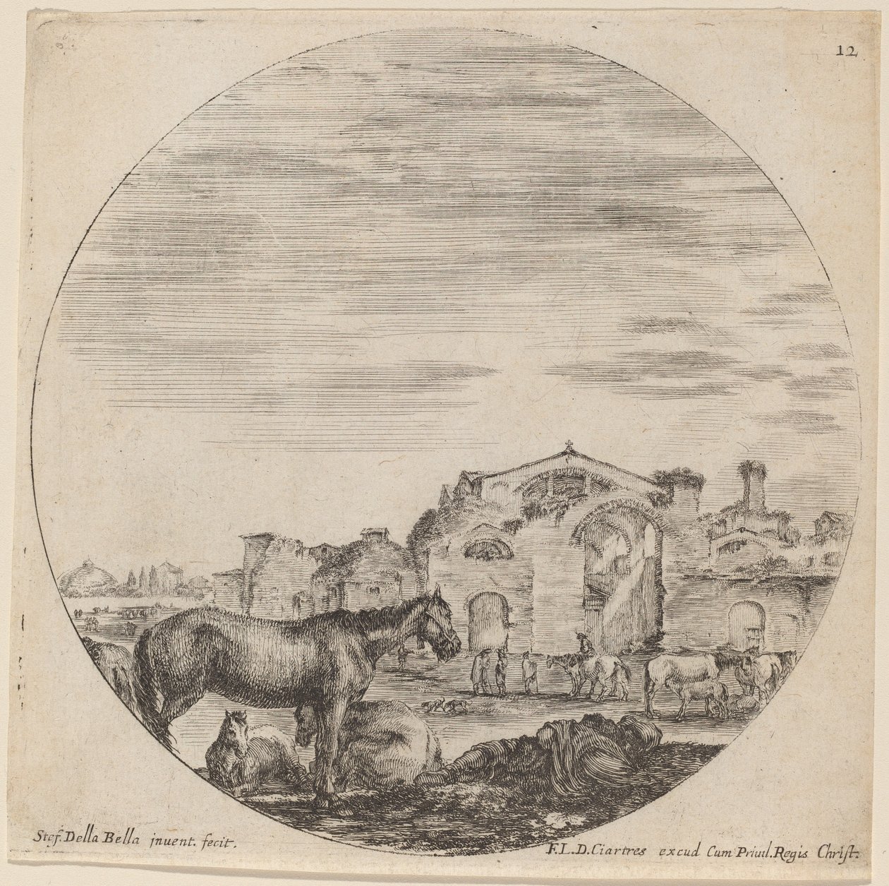 Baths of Diocletian and Shepherd Sleeping by Stefano della Bella
