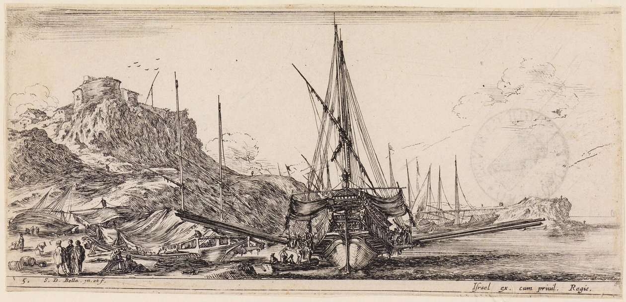Loading of Various Ships: Galley About to Leave the Roadstead by Stefano della Bella