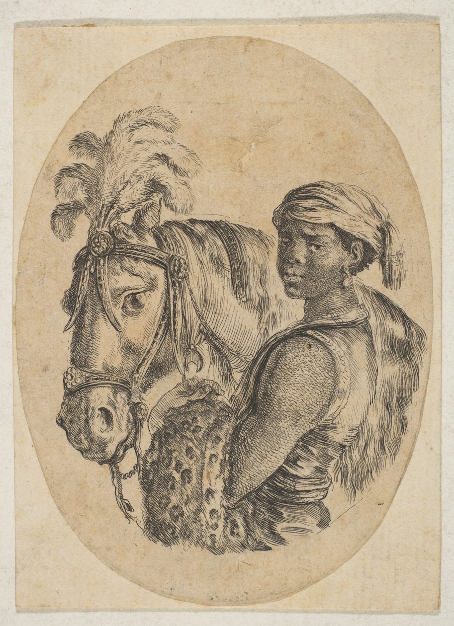 Black Slave Carries a Leopard Pelt and Holds the Bridle of a Horse by Stefano della Bella