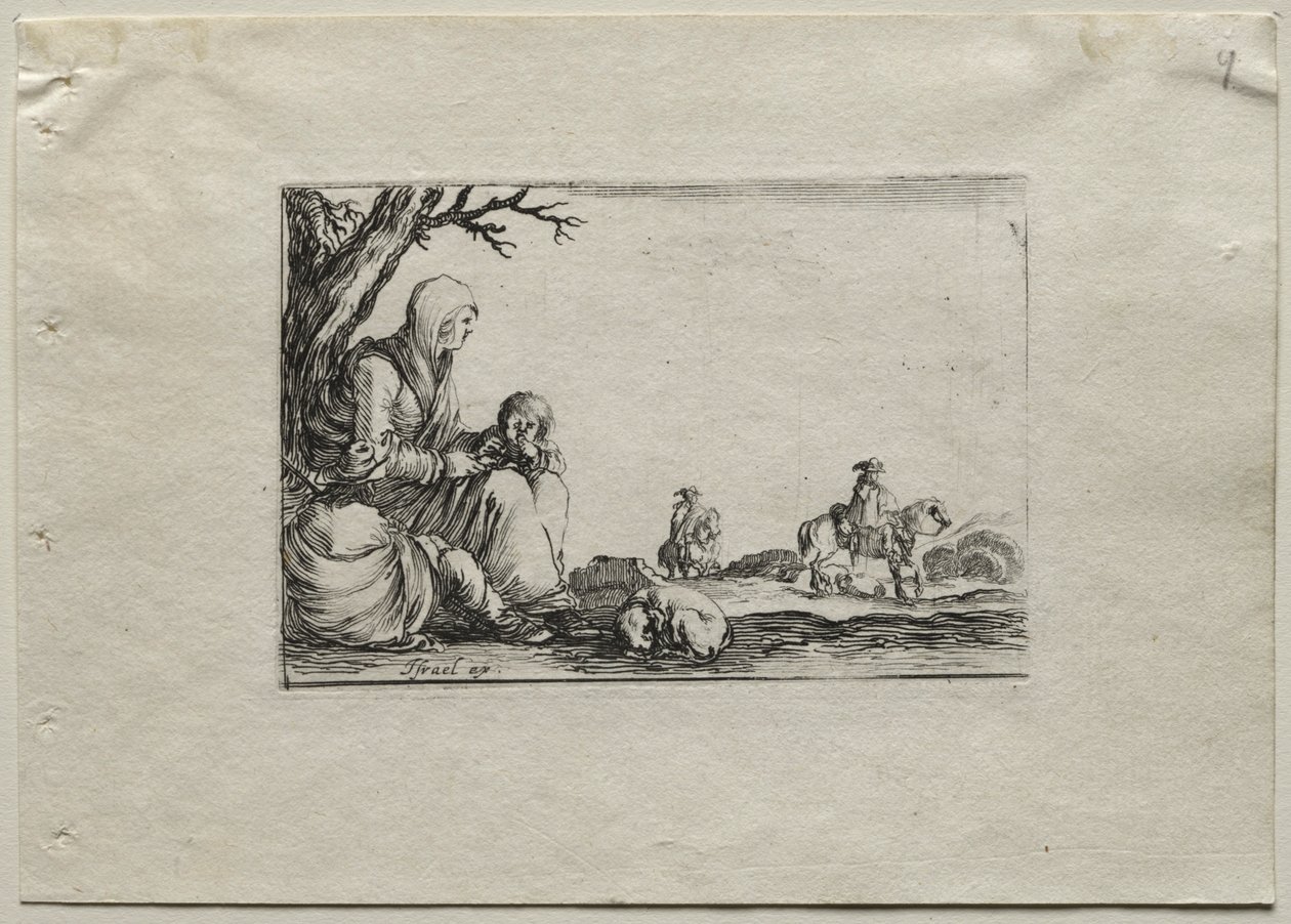Caprices: Seated Beggar Woman with Two Children by Stefano della Bella