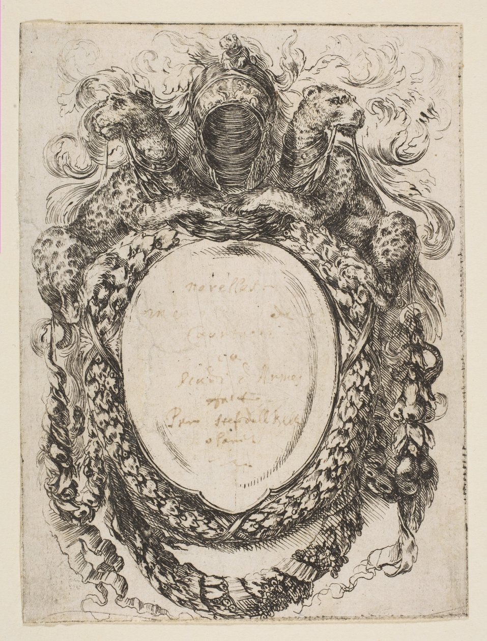 Cartouche Crowned by Helmet and Leopards, 1647 by Stefano della Bella