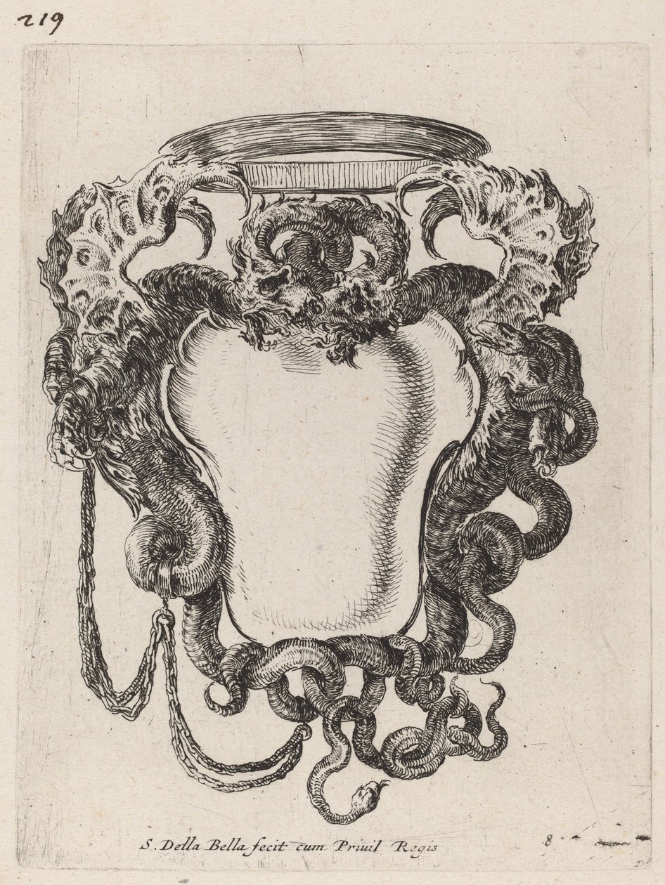 Cartouche Flanked by Dragons by Stefano della Bella