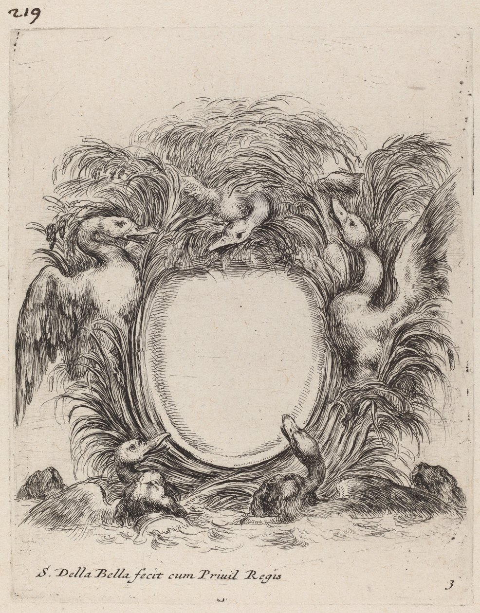 Cartouche with Ducks and Dogs by Stefano della Bella