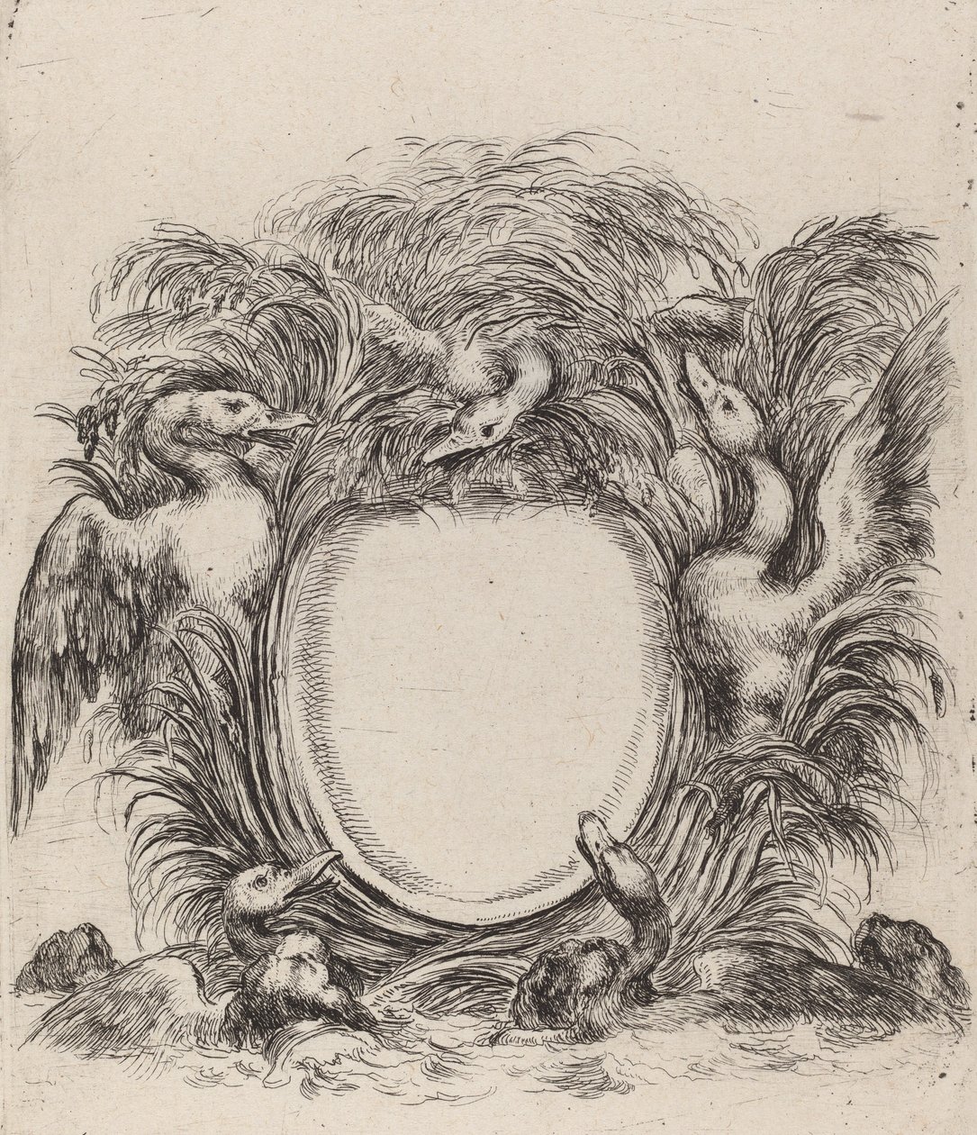 Cartouche with Ducks and Dogs by Stefano della Bella