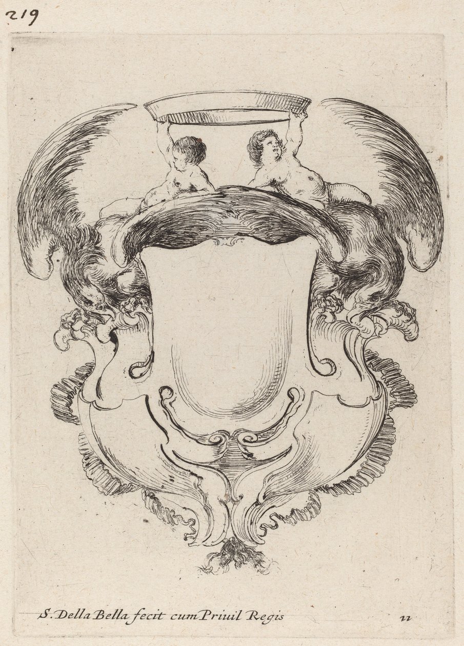 Cartouche with Eagles and Two Infants Holding a Crown by Stefano della Bella