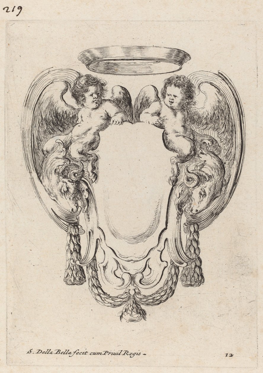 Cartouche with Rams and Infant Satyrs, 1647 by Stefano della Bella