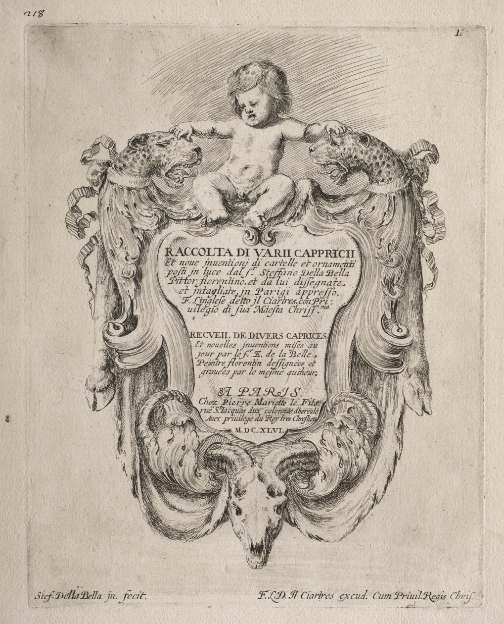 Collection of Various Caprices and New Designs of Cartouches and Ornaments: No 1, Title Page by Stefano della Bella