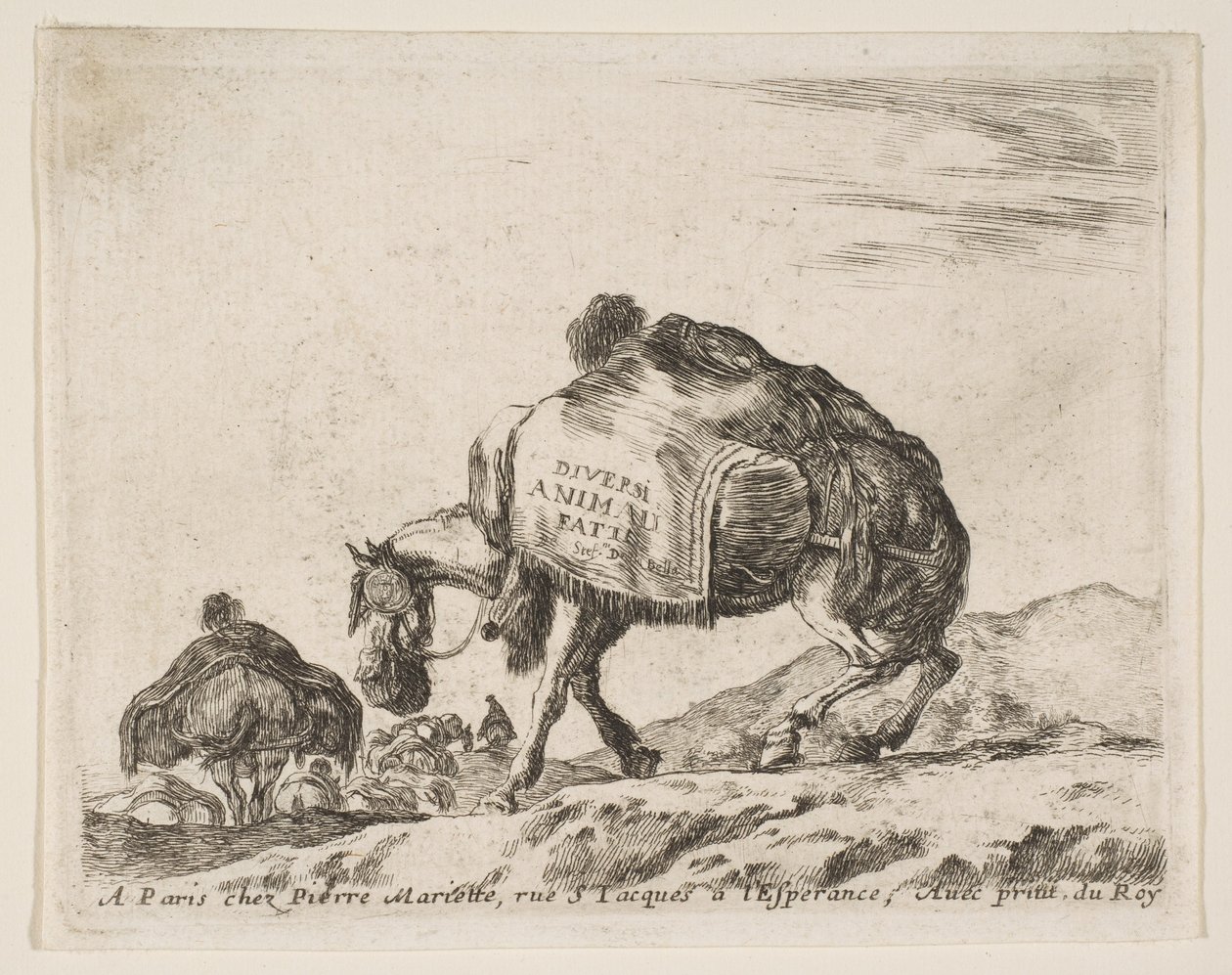 Frontispiece for Diversi Animali: Pack Horse by Stefano della Bella