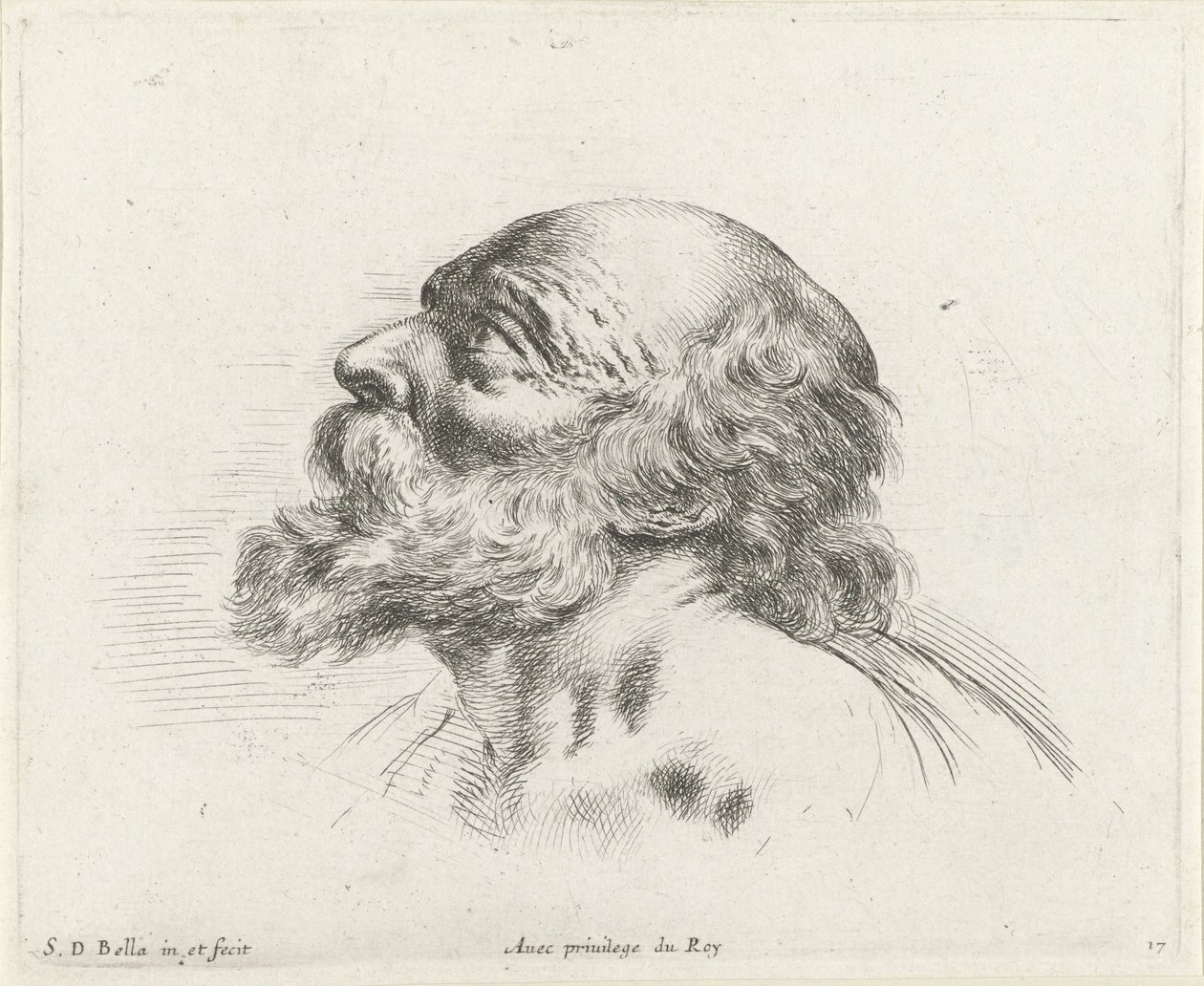 Head of a Bald Old Man with Beard, in Profile to the Left (possibly St. Peter) by Stefano della Bella