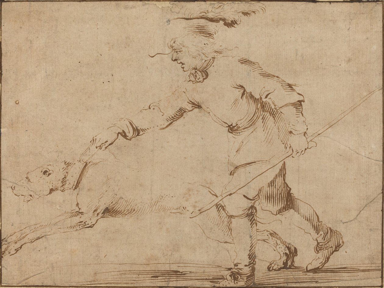 Huntsman with a Hound on a Leash by Stefano della Bella