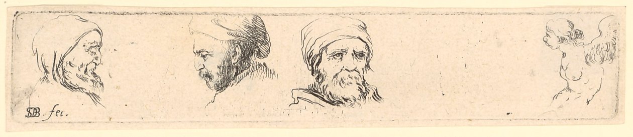 Head Studies of Three Philosophers, Right Study of a Winged Figure by Stefano della Bella