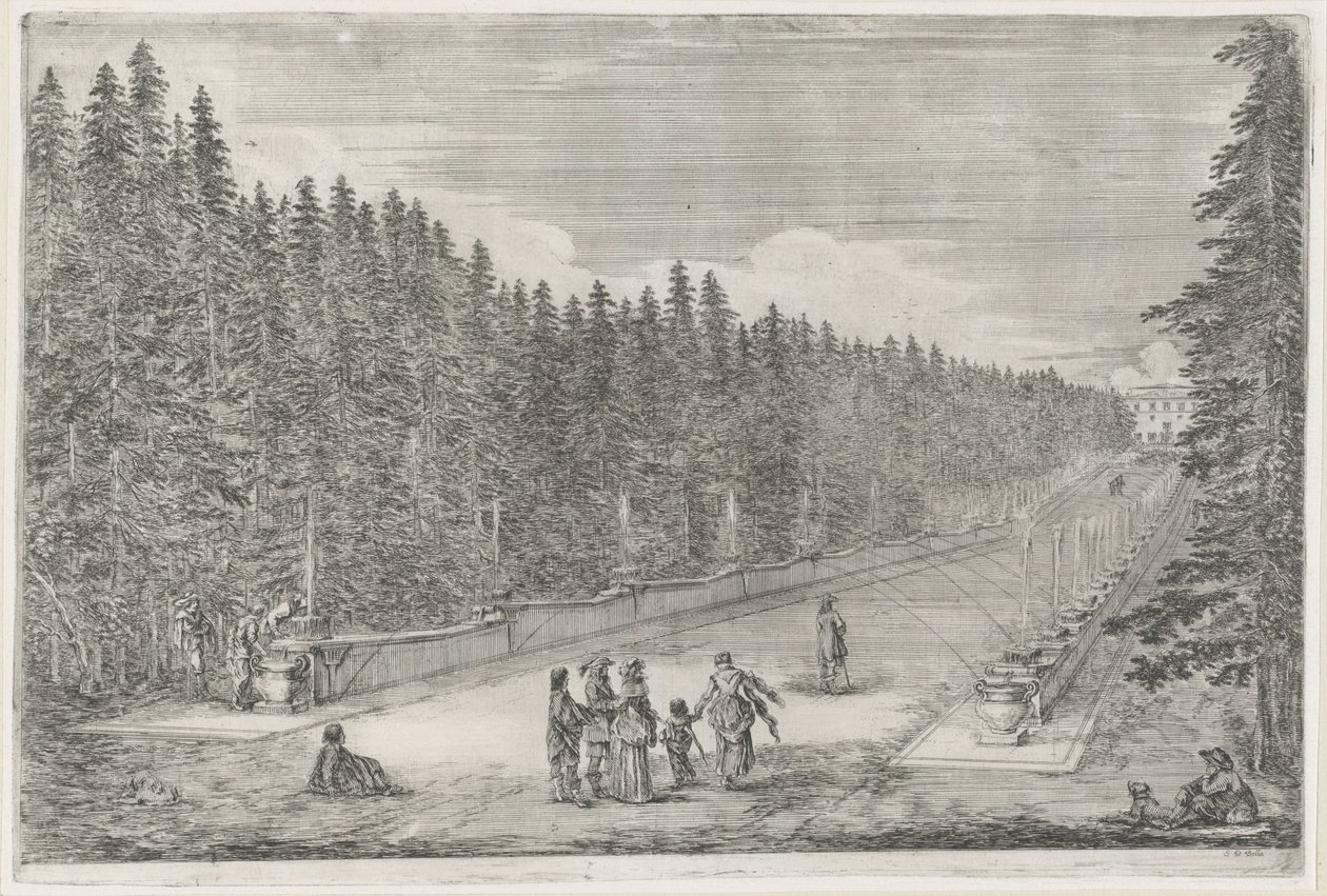 Avenue with Fountains in the Garden of Villa Pratolino (series title) by Stefano della Bella