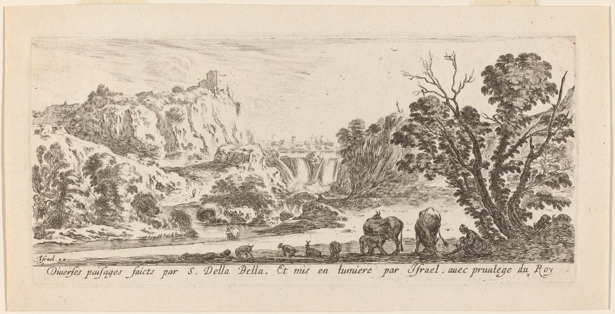 Landscape with Waterfall by Stefano della Bella