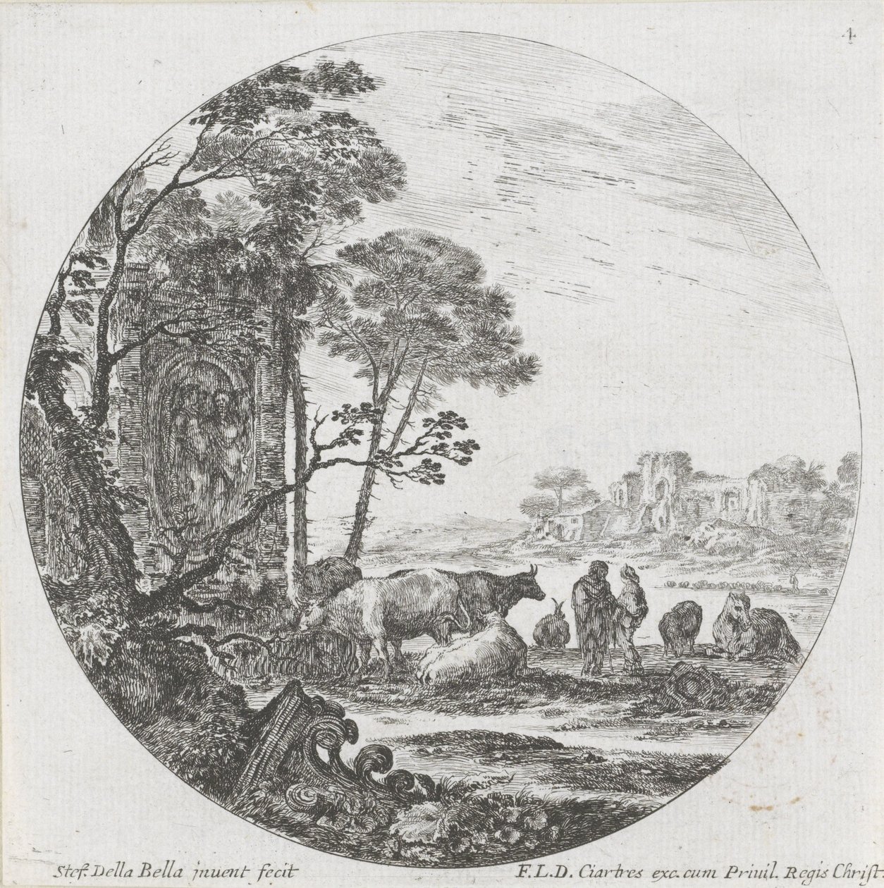 Landscape with Herd and Corinthian Capital by Stefano della Bella