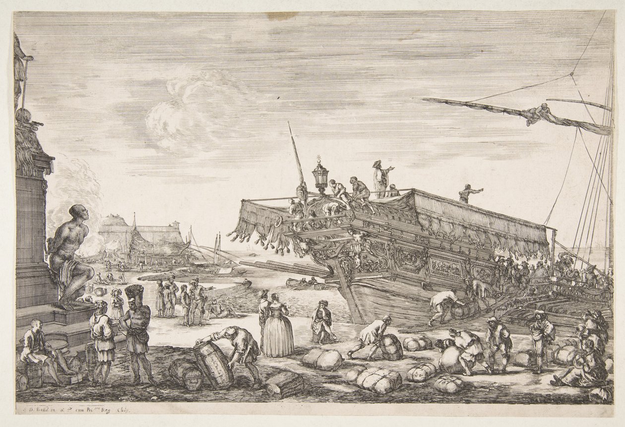 Loading a Galley, from Views of the Port of Livorno, 1654-55 by Stefano della Bella