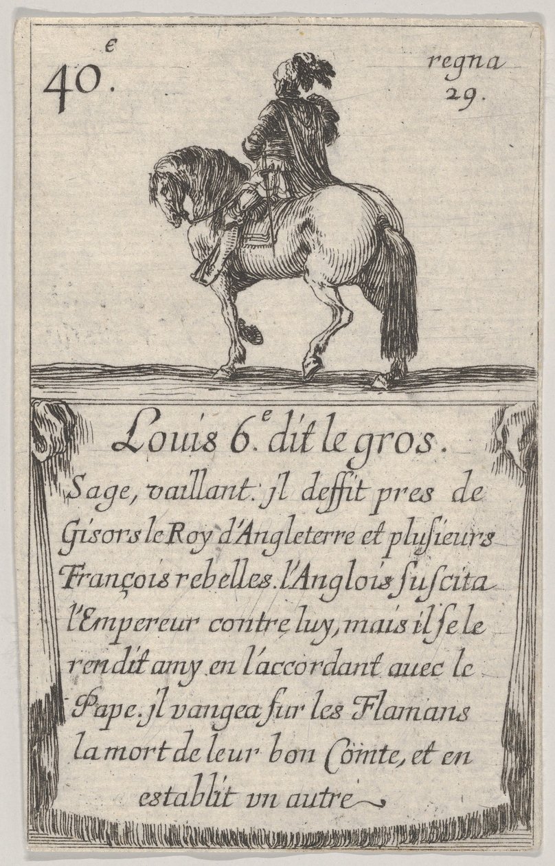 Louis VI, called the Fat, Wise, Valiant, from Game of the Kings of France, 1644 by Stefano della Bella