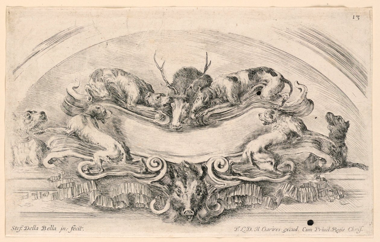 Lunette with Escutcheons, No. 13 from "Raccolta di varii cappriccii et nove inventioni di cartelle et ornamenti" by Stefano della Bella
