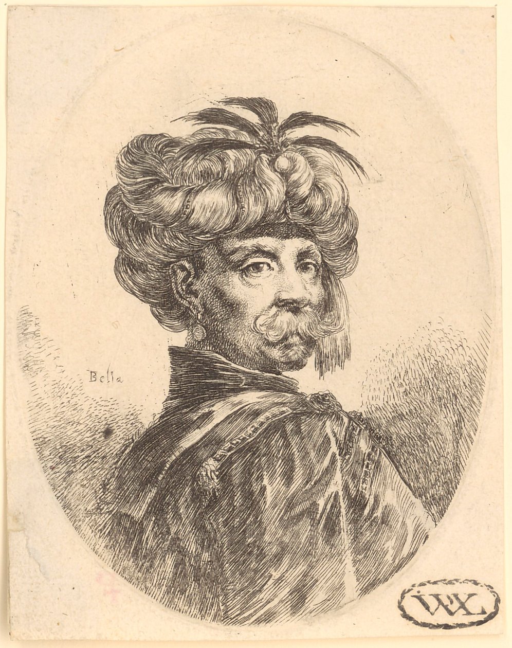 Man with Turban and Moustache in Three-Quarter Profile to the Right by Stefano della Bella
