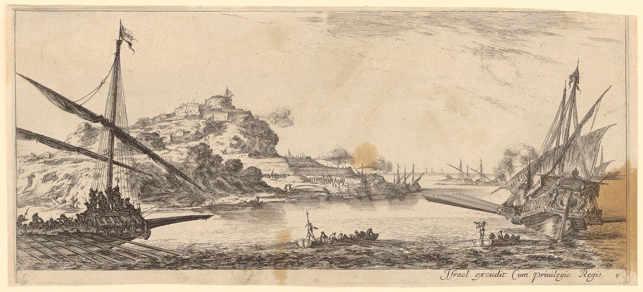 Bay with Two Galleys and Two Boats by Stefano della Bella