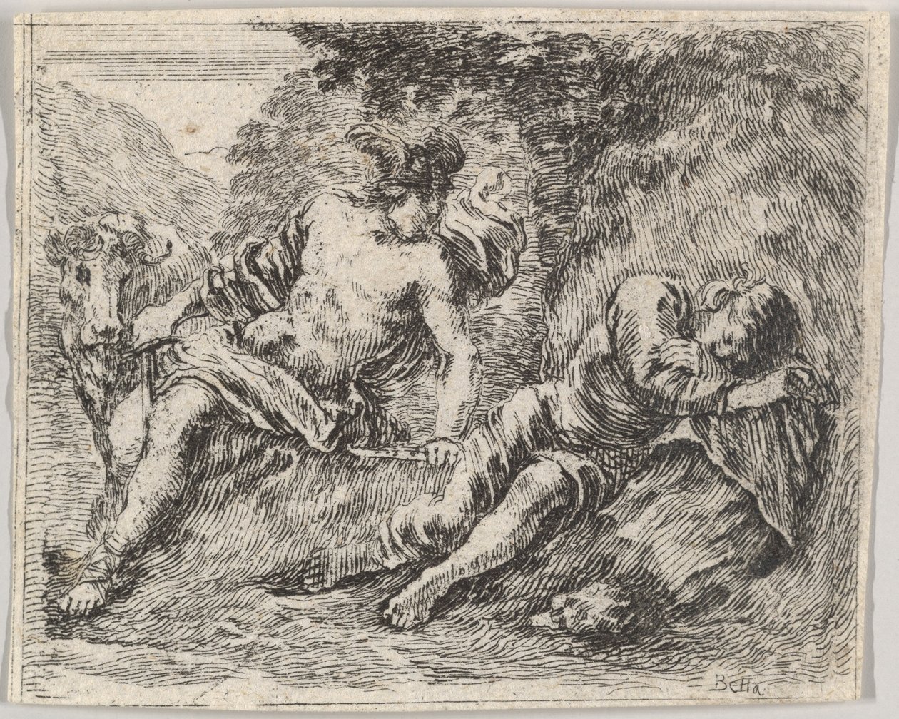 Mercury and Argos, from Game of Mythology Jeu de la Mythologie by Stefano della Bella