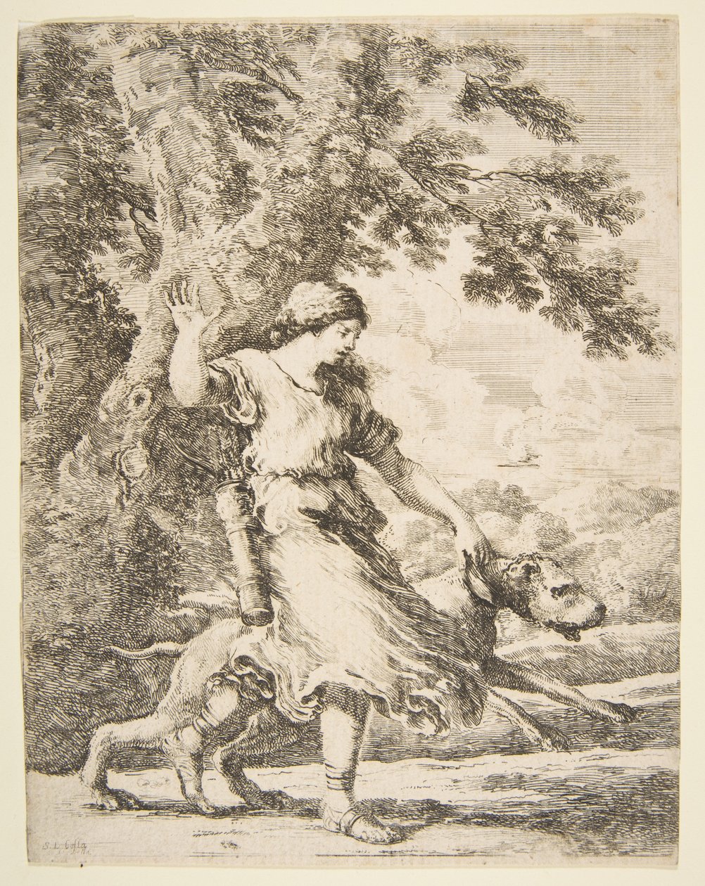 Nymph Holding a Large Dog by the Collar, ca. 1654 by Stefano della Bella