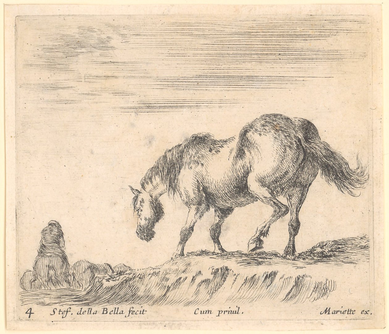 Horse in Profile to the Left, Rider on Another Horse to the Left by Stefano della Bella