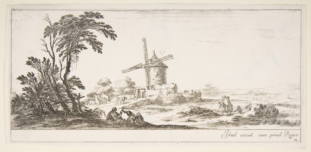 Family in Center Foreground, Various Figures and Horses in Middleground, ca. 1641 by Stefano della Bella
