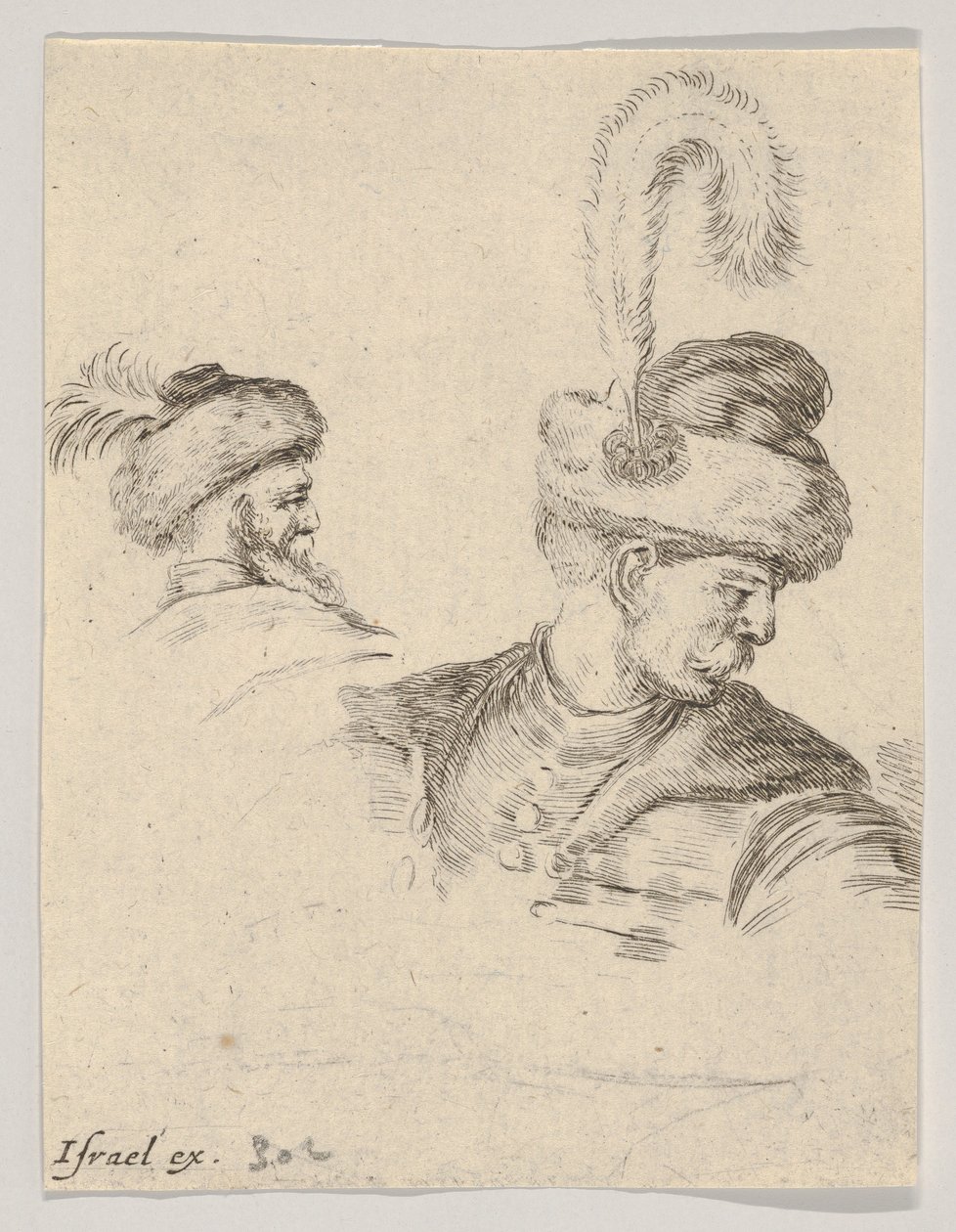 Plate 11: A Polish Bust in Profile, Turned to the Right, Another Polish Head Seen from..., ca. 1649 by Stefano della Bella