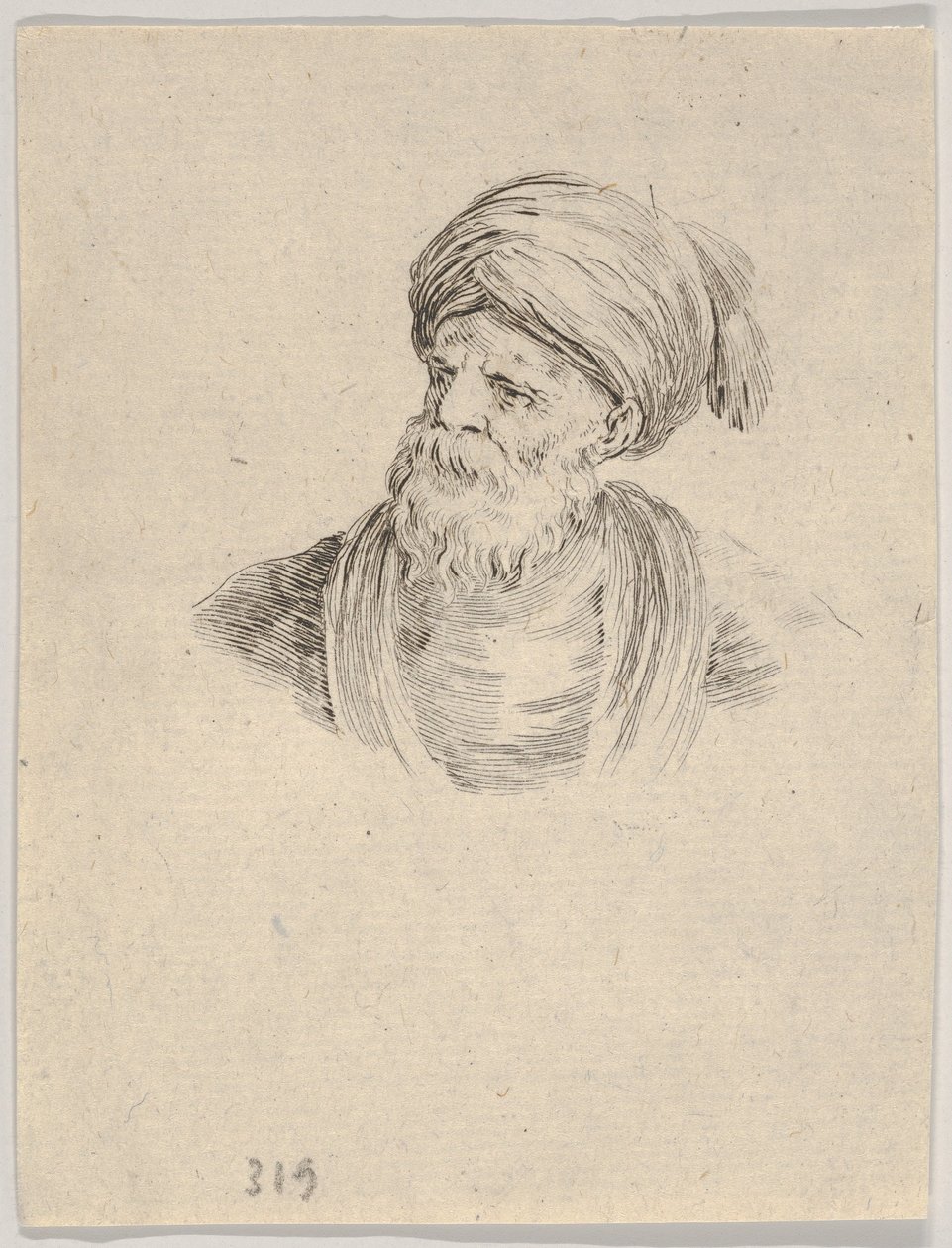 Plate 12: Bust of an old Turkish man in a turban, looking towards the left, from "Various Heads and Figures" by Stefano della Bella