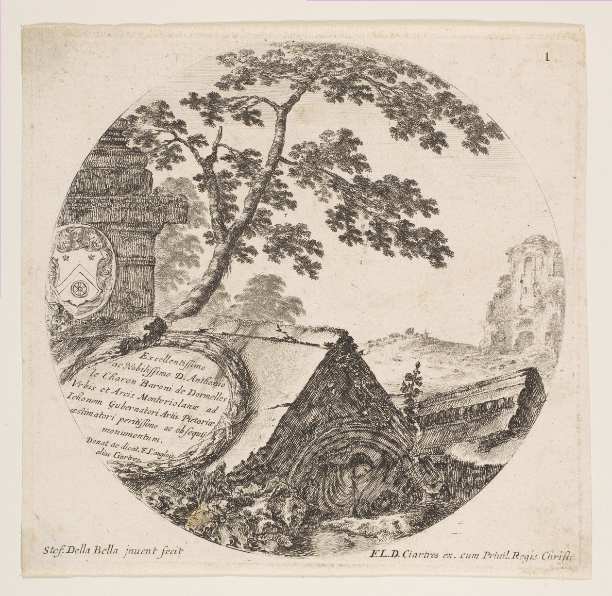 Plate 1: fragments from ancient monuments, from Roman Landscapes and Ruins, ca. 1646 by Stefano della Bella