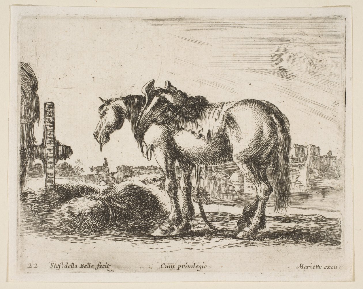 Plate 22: cart horse, from Various animals Diversi animali by Stefano della Bella