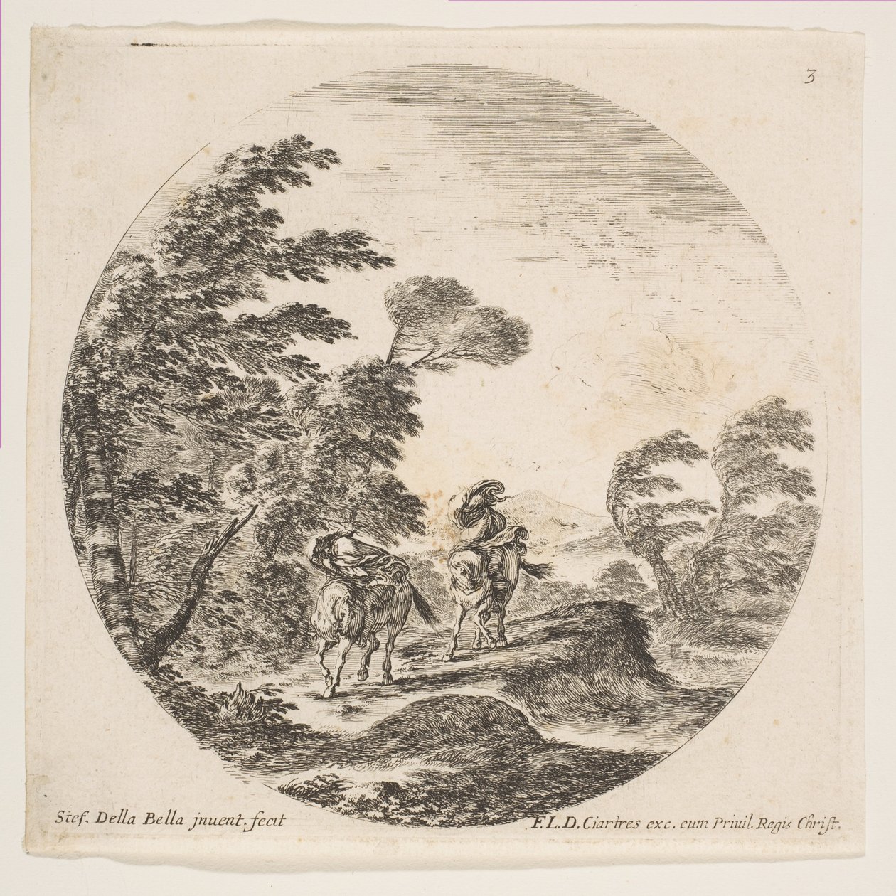 Plate 3: A Gale in the Forest, Two Horsemen Wrapped in Their Cloaks, with the Wind Blowing by Stefano della Bella