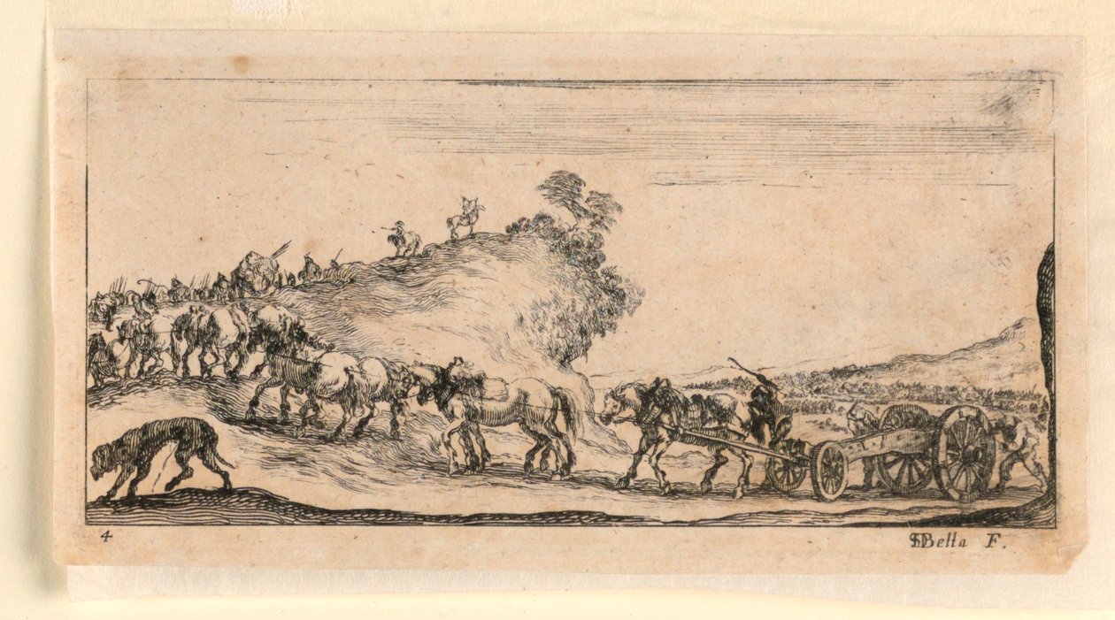Plate 4, from "Desseins de Queleques Conduites de Troupes, Canons, et Ataques de Villes" by Stefano della Bella