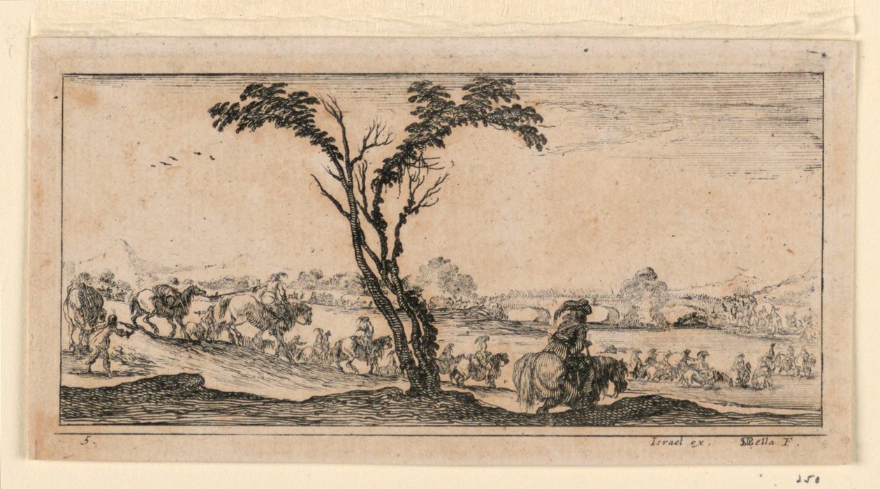 Plate 5, from "Desseins de Queleques Conduites de Troupes, Canons, et Ataques de Villes" by Stefano della Bella