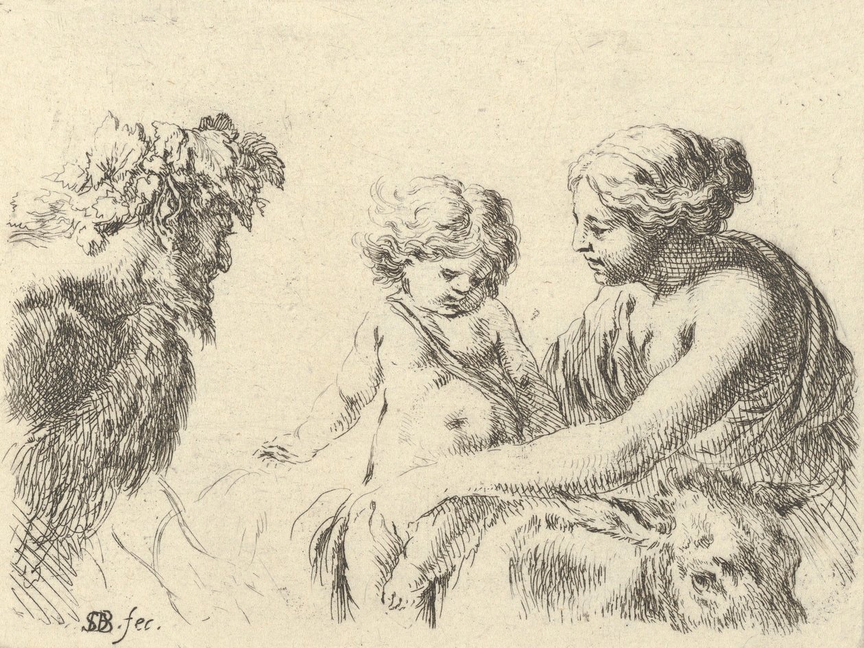 A Woman Holding Her Child on a Donkey, a Satyr at Left, ca. 1646 by Stefano della Bella