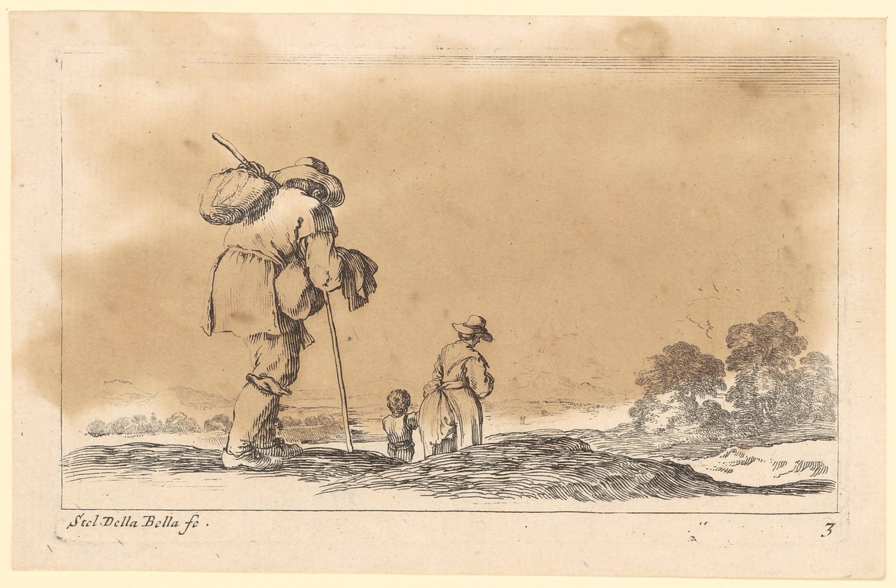 Traveling Family with Young Child from Behind by Stefano della Bella