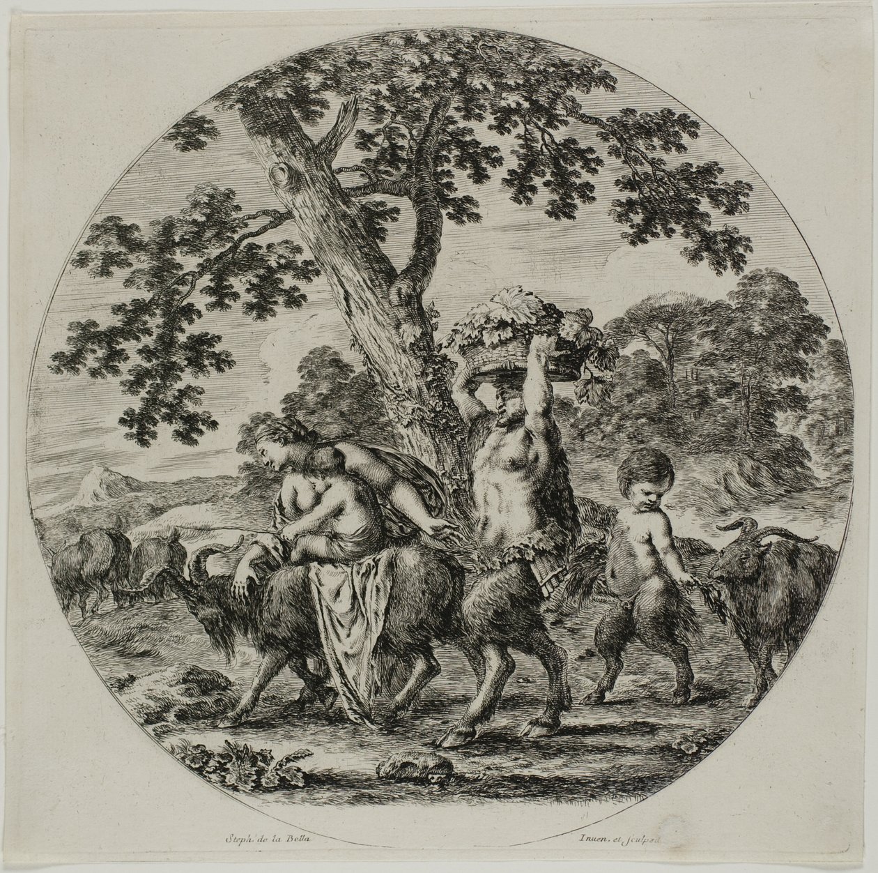 Satyr Family Walking by Stefano della Bella