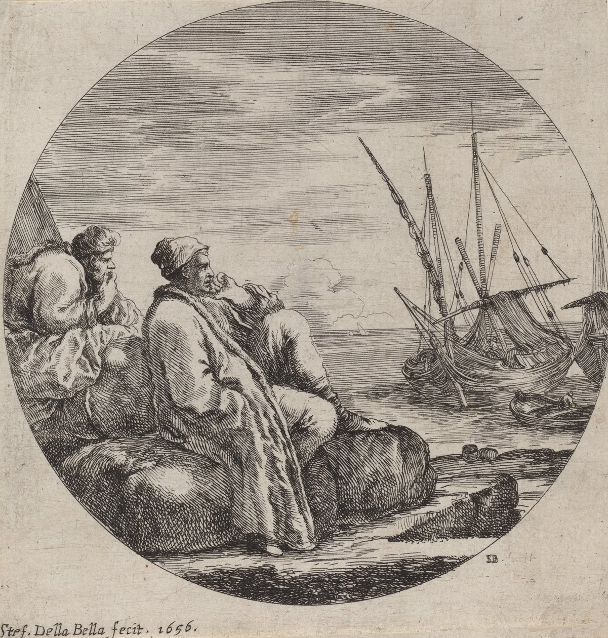 Seaport with Two Turkish Merchants by Stefano della Bella