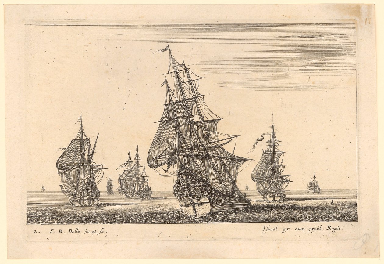 Seascape with Eight Sailing Ships by Stefano della Bella